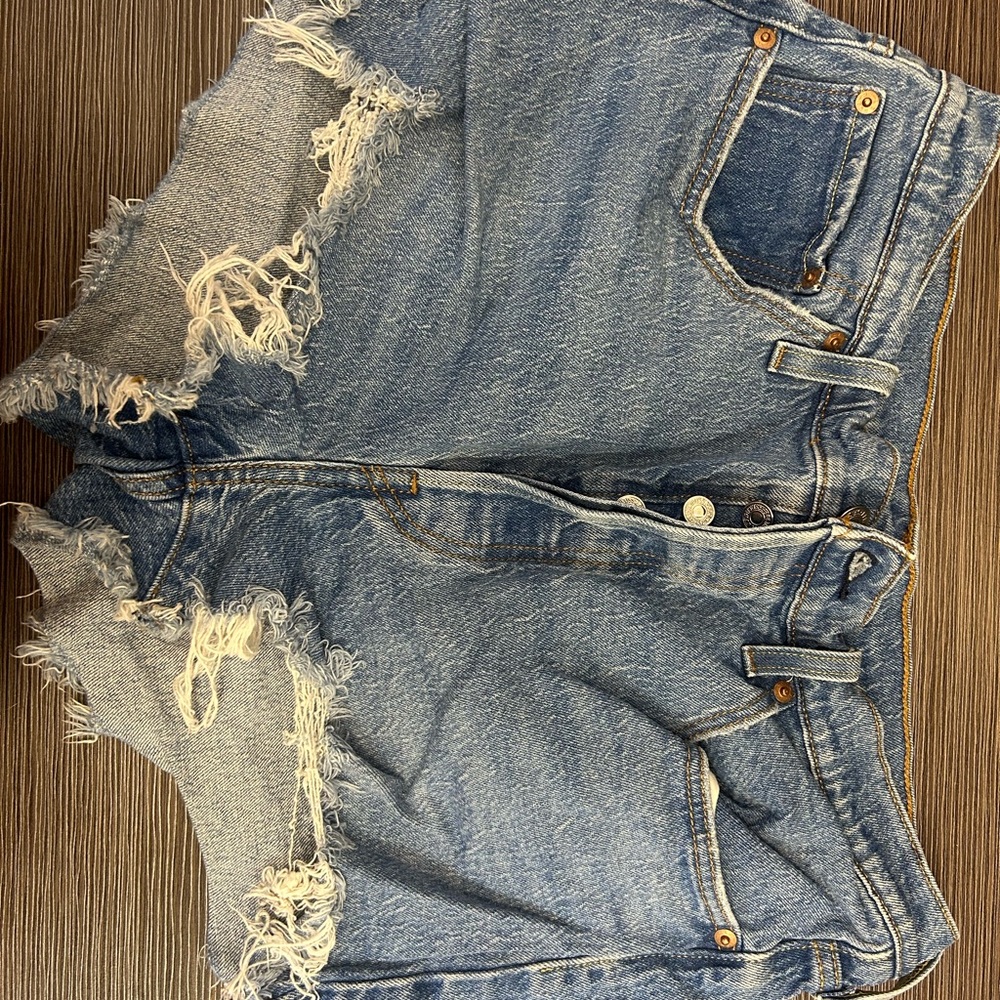 Levi's Blue Jean Shorts with Frayed Hem